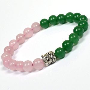 Green Aventurine & Rose Quartz Buddha Head Charm Bracelet 