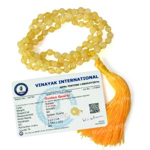 Certified Golden Quartz 6 mm 108 Round Bead Mala with Certificate