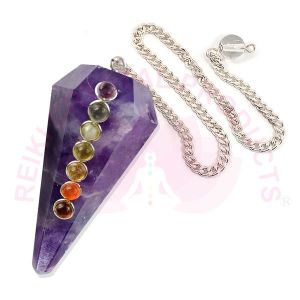 Amethyst With 7 Chakra Six Faceted Dowser / Pendulum