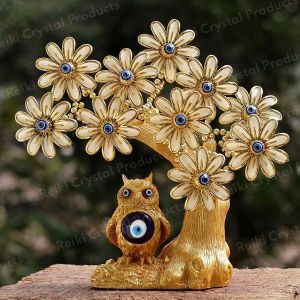 Golden Color Owl Evil Eye Tree for Home Decor Good Luck, Gift & Decorative Showpiece