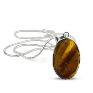 Tiger Eye Oval Shape Pendant with Chain