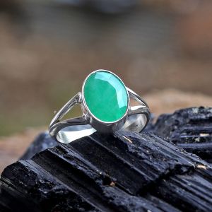  Natural Panna Emerald Gemstone Ring Original Silver 925 Adjustable Ring for Women Men - Approx 5 Ct Panna