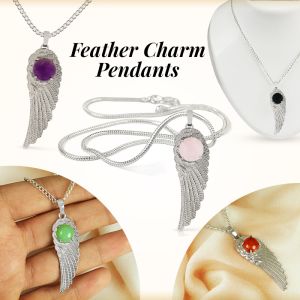 Natural Crystal Stone Feather Charm Pendant/Locket with Metal Chain