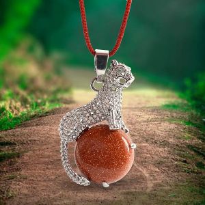 Goldstone Brown Leopard Shape Pendant with Chain