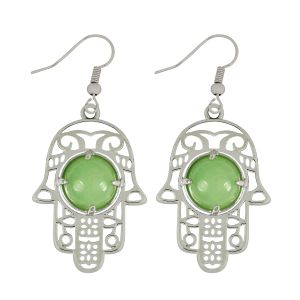 Natural Green Jade Gemstone Hamsa Shape Earring for Women Girls