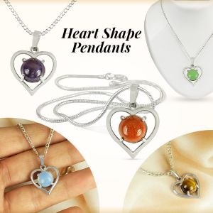Natural Crystal Stone Heart Shape Pendant/Locket with Metal Chain