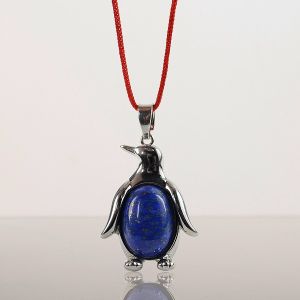 Lapis Lazuli Penguin Shape Pendant with Metal Polished Chain