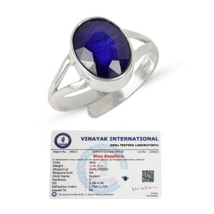  Natural Certified Neelam Blue Sapphire Gemstone Adjustable Ring Original Silver 925 for Women Men - Neelam 6.5 Ct to 7 Ct approx