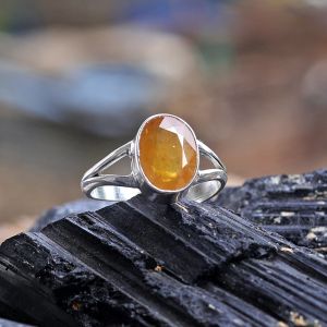  Natural Pukhraj Yellow Sapphire Gemstone Ring Original Silver 925 Adjustable Ring for Women Men - 7Ct to 8 Ct Approx
