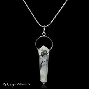 Rainbow Moonstone Double Terminated Pencil Pendant With Chain