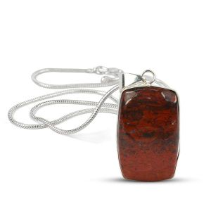 AAA Quality Red Jasper Square Pendant With Chain