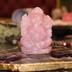 Natural Rose Quartz Ganesha Idol  2 Inch Approx (Color : Pink)