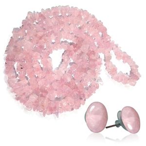 Rose Quartz Chip Mala / Necklace With Earring