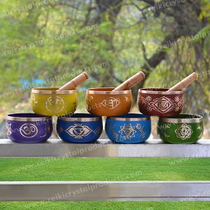 7 Chakra Singing Bowl Tibetan Buddhist Prayer Instrument with Wooden Stick, Singing Bowls Set of 7