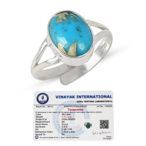  Natural Certified firoza Turquoise Gemstone Ring Original Silver 925 Adjustable Ring for Women Men - 6 Ct Approx