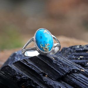 Natural firoza Turquoise Gemstone Ring Original Silver 925 Adjustable Ring for Women Men - 6 Ct Approx