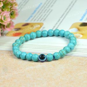 Turquoise with Evil Eye 8 mm Round (Syn) Bead Bracelet