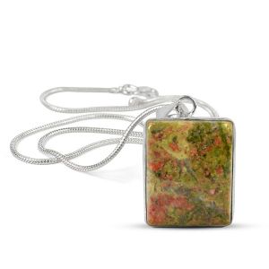 AAA Quality Unakite Square Pendant With Chain