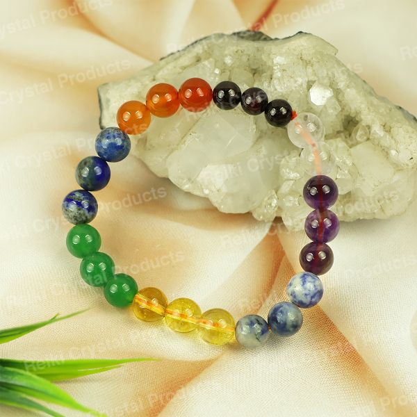Reiki Crystal Products 7 Chakra Bracelet 8 Mm Stone Beads For Reiki Crystal  Healing Chakra Balancing at Rs 120/piece, Crystal Bracelets in Khambhat