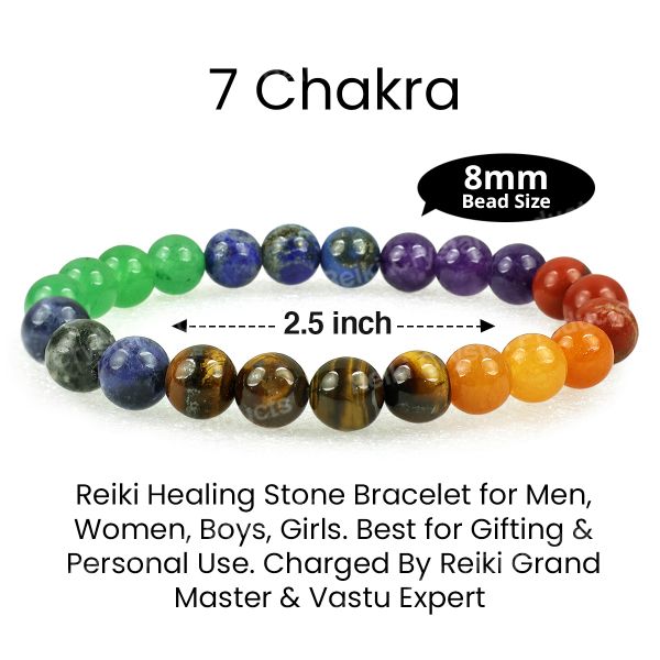 7 Chakra Bracelet with Black Tourmaline Stone Combination 8 mm