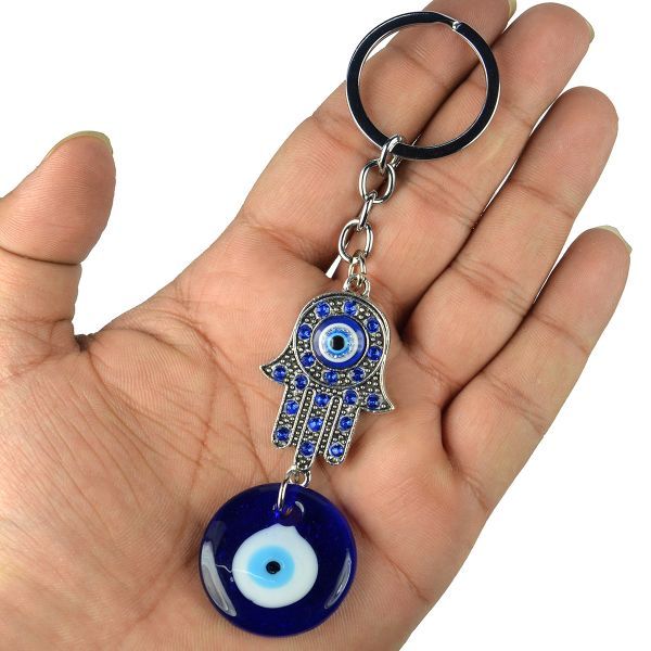 Nazareth Store Evil Eye Silver Hamsa Keychain Hand Fatima Protection Charm Key Holder Good Luck Keychain - Amulet