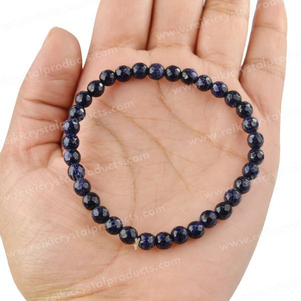 Dark Blue Goldstone beaded stretch boho bracelet with cross pendant 6mm  beads, it is a healing chakra balancing bracelet for women · NY6 Design